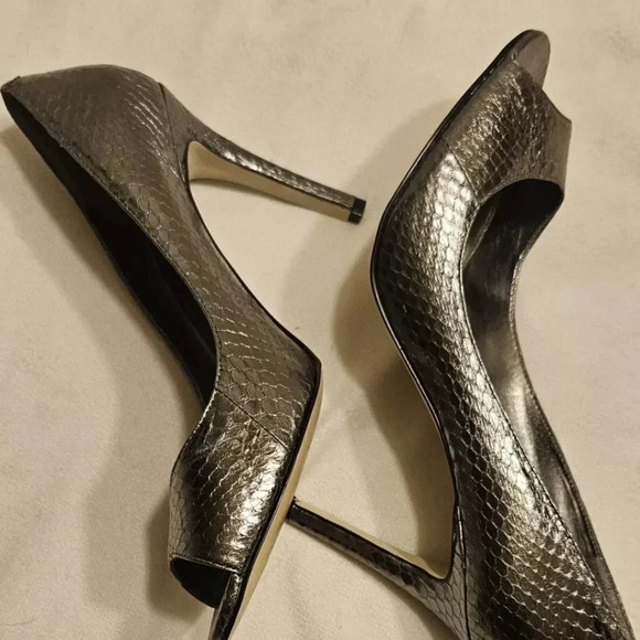 Enzo Angiolini Silver Peep Toe Heels - Picture 6 of 9